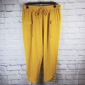 NYCC Pull On Adjustable Waist Button Detail Cargo Ankle Pants, XL, Yellow